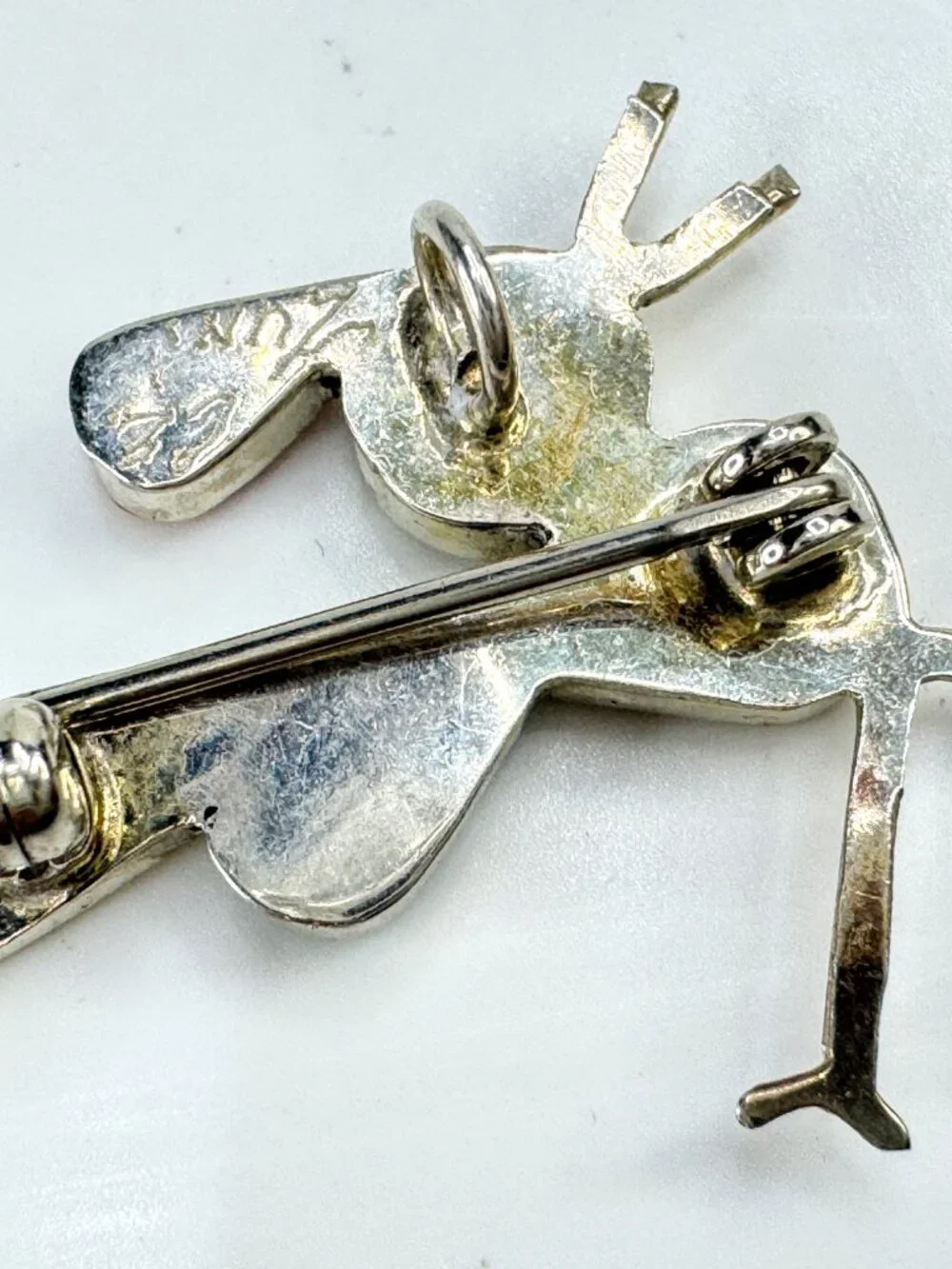 Vintage signed sterling inlay bird & hummingbird brooch pendant necklace JR1915